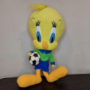 Namco 2003 Looney Tunes Tweety Bird Soccer Player Plush Stuffed Toy 14 Inch